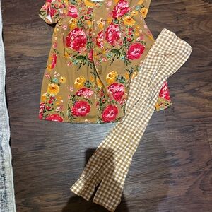 Floral Dress and Checkered Pants Set